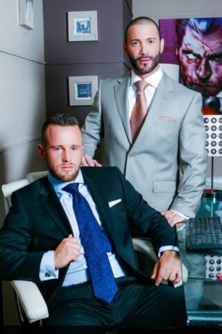 Gay businessmen Ben Brown & Junior Stelliano having intense sex at the office