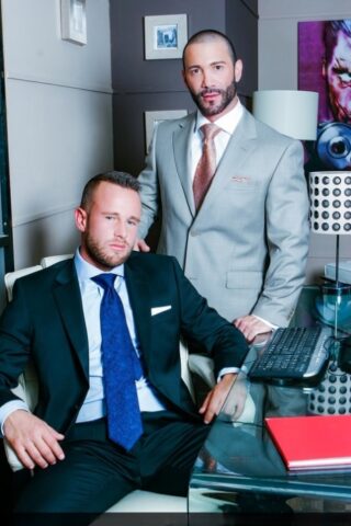 Gay businessmen Ben Brown & Junior Stelliano having intense sex at the office