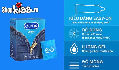 Thiết kế Easy-On và lớp gel bôi trơn dồi dào của bao cao su Durex Jeans