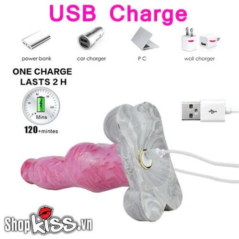 Cận cảnh cổng sạc USB tiện lợi của dương vật giả FAAK Hellfire chính hãng