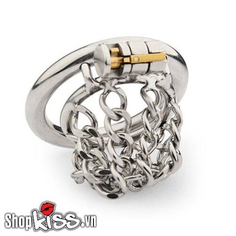 Thiết kế khóa dương vật BDSM dạng dây xích nhìn từ góc khác, làm nổi bật cấu trúc liên kết