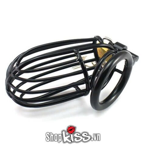 Cận cảnh cấu tạo khóa dương vật BDSM gồm lồng thép và vòng cố định tinh hoàn