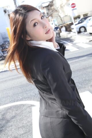 43872973_004_5778 Hot redhead Japanese girl in suit poses to show her beautiful face