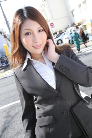 43872973_009_6ce2 Hot redhead Japanese girl in suit poses to show her beautiful face