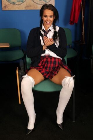 49588469_017_a943 British coed Felicity Hill exposes her panties during an upskirt performance