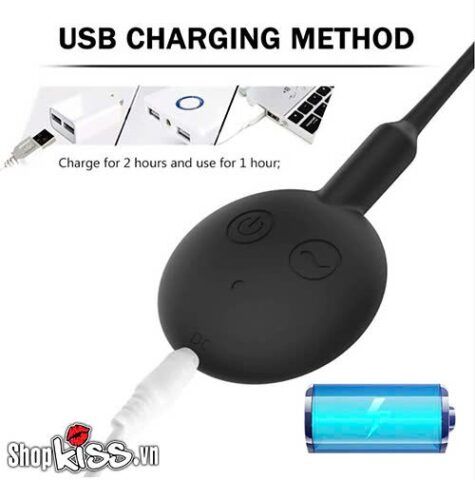 Thanh rung kích thích niệu đạo JIUUY đang được sạc qua cổng USB tiện lợi
