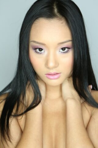 50245952_017_bd10 Petite Asian Alina Li poses erotically in pink lace lingerie & teases topless