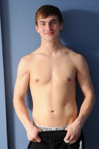 Charming gay brunette Noah Brooks unveiling his curved dick and big booty
