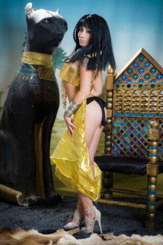Petite Asian Rina Ellis shows her boobs & ass dressed up as Cleopatra
