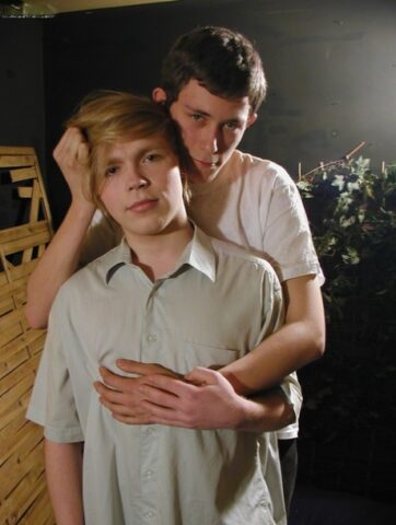 Blonde twink takes a facial after giving a hot blowjob outdoors