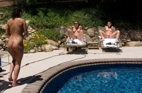 Lesbian couples have an outdoor anal foursome with machine dildos