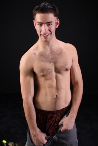 Brunette hunk Ramsey shows off his strong naked body & his hairy dick