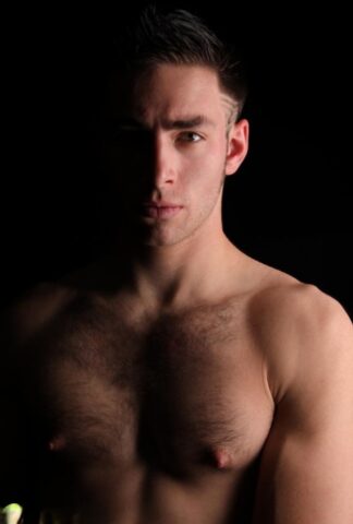 Brunette hunk Ramsey shows off his strong naked body & his hairy dick