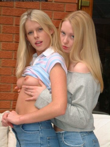 Pretty lesbian Natalie & her sexy GF show off their sweet tits & big bums