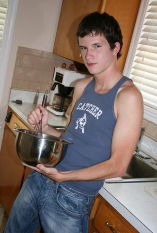 73960795_004_90cf Naughty gay Devin Moss strips naked & jerks his big dick while baking