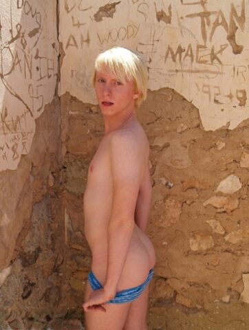 Blond twink Jess H shows off his slim body and masturbates outdoors