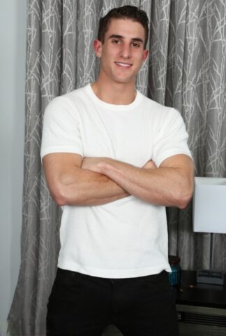 Gay brunette hottie Zane Baldwin shows off his six pack, uncut dick & big ass