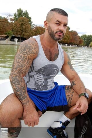 Gay bodybuilder Carlos Gustavo strips and masturbates shamelessly in public