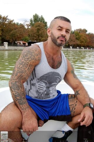 Gay bodybuilder Carlos Gustavo strips and masturbates shamelessly in public