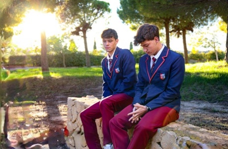 92163142_001_ae60 Caucasian students remove their uniforms during their first gay sex experience