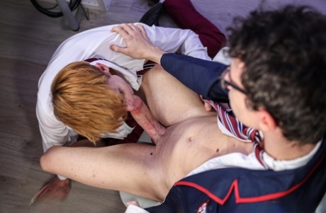 92163142_012_a3a1 Caucasian students remove their uniforms during their first gay sex experience