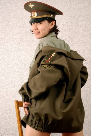 Korean amateur Elena stripping off military uniform to pose nude