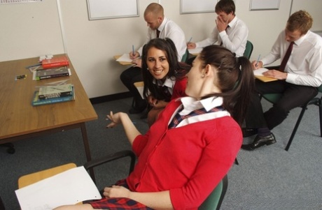 98671631_002_d6b3 British students Cody Coxxx & Jess West give classmates CFNM handjobs