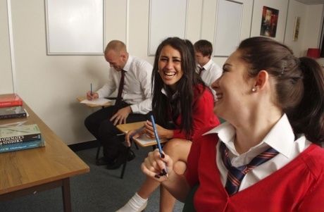 98671631_003_6b21 British students Cody Coxxx & Jess West give classmates CFNM handjobs
