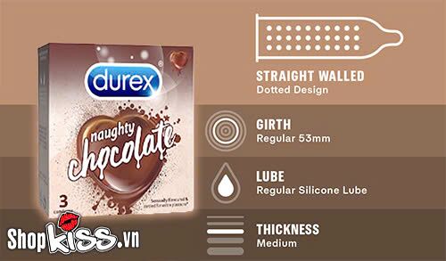 Kết cấu hạt nổi trên bề mặt bao cao su Durex Naughty Chocolate tăng kích thích