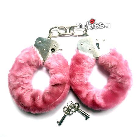 Còng tay BDSM DC57M màu hồng phấn với lớp đệm bông êm ái