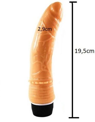 Ảnh mô tả kích thước chi tiết của dương vật giả Shaki DV01D, bao gồm chiều dài tổng thể và đường kính