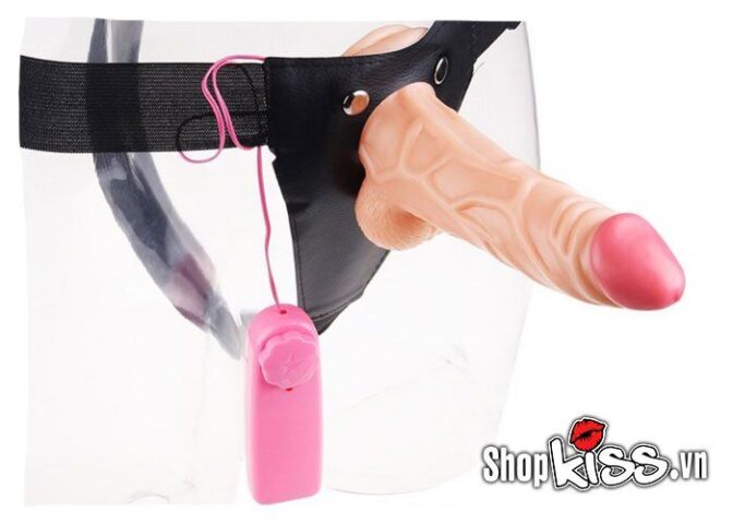 Dương vật dây đeo rỗng ruột DC65U màu da có rung dành cho cặp đôi lesbian