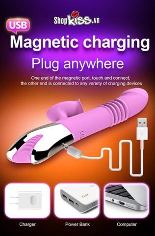 Hình ảnh thể hiện cổng sạc USB và dây cắm đi kèm của dương vật giả Leten DC99W