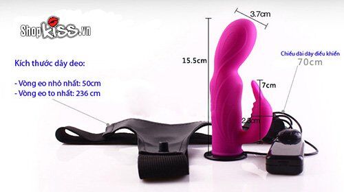Chi tiết kích thước dương vật giả dây đeo DV65W bao gồm chiều dài, đường kính và phần thỏ rung, phù hợp nhiều cơ thể.