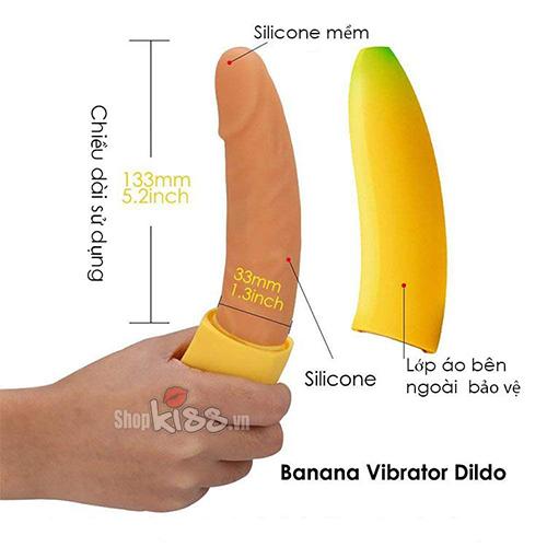Kích thước thực tế của dương vật giả hình chuối Banana CHUOI1 khi đặt cạnh thước đo