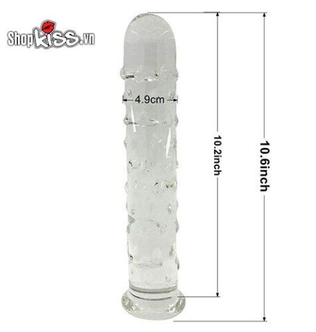 Kích thước chi tiết dương vật giả thủy tinh DV52B: dài 26.5cm, rộng 4.9cm
