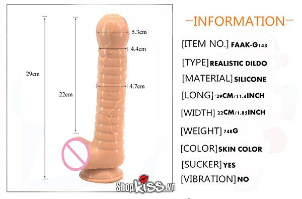 Thông số kích thước chi tiết của dương vật giả FAAK HM07L size khủng bao gồm chiều dài và đường kính.
