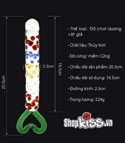 Thông số kích thước chi tiết của dương vật thủy tinh tay cầm trái tim DV52F
