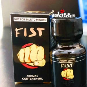 Hình ảnh cận cảnh chai popper Fist 10ml PP4 nhập khẩu, gợi ý về trải nghiệm mãnh liệt và kéo dài cuộc yêu