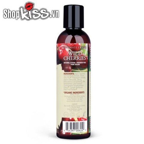 Cận cảnh chai gel Intimate Earth Wild Cherries 120ml với thiết kế vòi nhấn tiện dụng