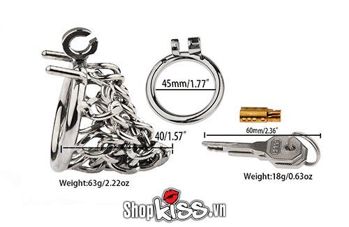 Bản vẽ kích thước chi tiết của khóa dương vật BDSM thép không gỉ dạng dây xích BZ12K