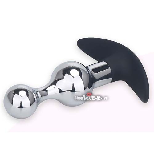 Cận cảnh phích cắm hậu môn HM78E kim loại hình mỏ neo với hai khấc bi tròn tăng cường kích thích.