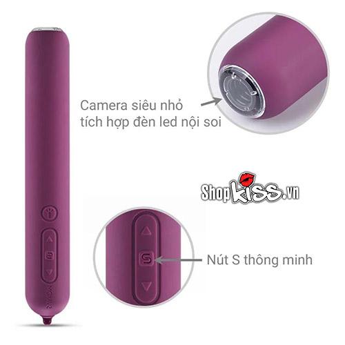 Các nút điều chỉnh chế độ rung và camera trên tay cầm máy mát xa Svakom Siime Gaga DC90M