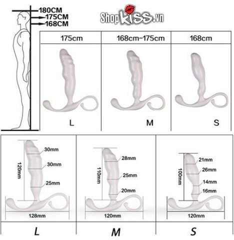 Ba kích thước S M L của máy mát xa hậu môn hình lưỡi HM16A