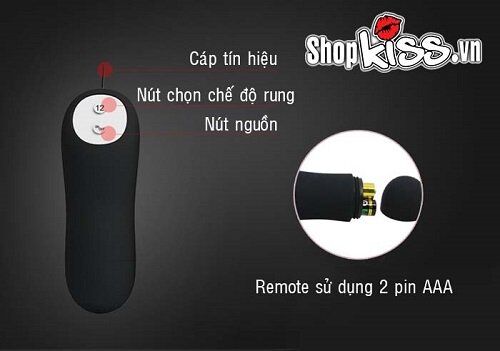 Hình ảnh hướng dẫn cách lắp pin và sử dụng các nút điều khiển trên máy rung hậu môn HM02B