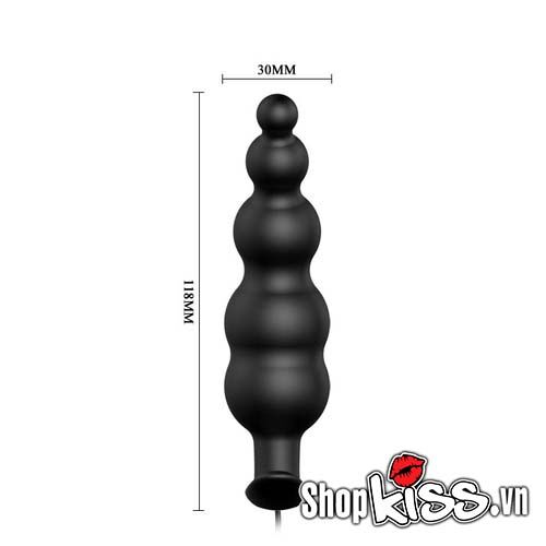 Biểu đồ kích thước chi tiết của máy rung hậu môn hình trái me HM02B với chiều dài và đường kính các hạt