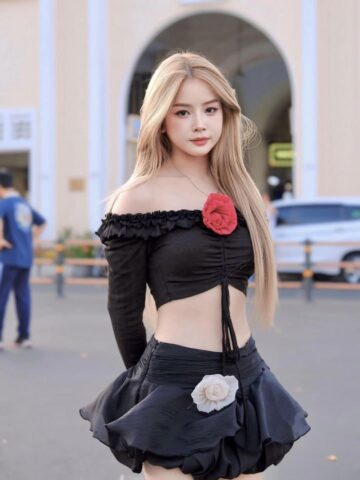 DJ Mie đẹp dịu dàng trước cổng chợ Bến Thành