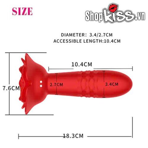 Kích thước chi tiết của phích cắm hậu môn rung thụt Rose Anal Plug HM36