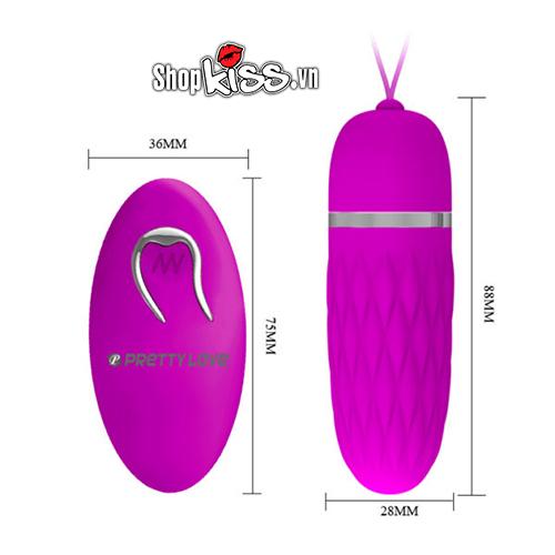 Kích thước chi tiết của trứng rung Prettylove Dawn EG30A và bộ điều khiển