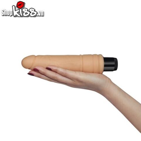 Cận cảnh dương vật giả Real Feel DV55 màu da chân thực với các đường gân nổi bật, đặt trên nền trắng.